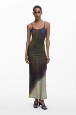 Rochie midi slip cu imprimeu blur și bluză detașabilă