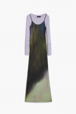 Rochie midi slip cu imprimeu blur și bluză detașabilă