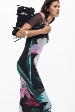 Rochie midi mulată cu print floral multicolor