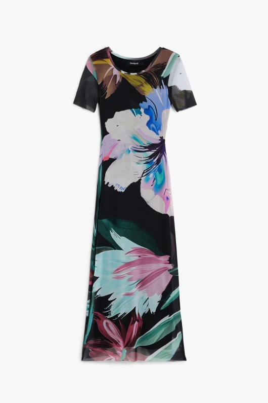 Rochie midi mulată cu print floral multicolor