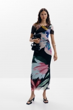 Rochie midi mulată cu print floral multicolor