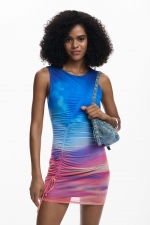 Rochie mini mulată din tulle degrade multicolor