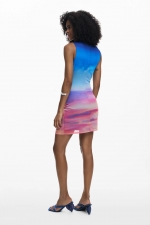 Rochie mini mulată din tulle degrade multicolor