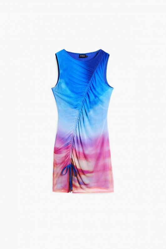Rochie mini mulată din tulle degrade multicolor