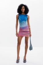 Rochie mini mulată din tulle degrade multicolor