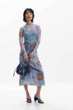 Rochie midi cu dantelă și print floral