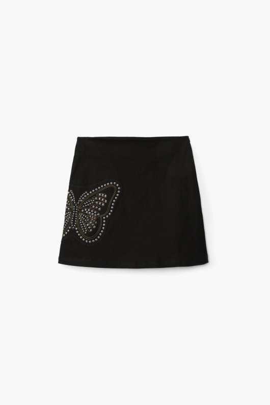 FUSTA MINI NEAGRA CU DETALIU FLUTURE