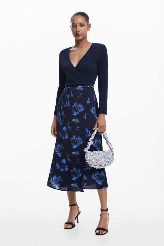 ROCHIE MIDI, ALBASTRA CU PRINT FLORAL