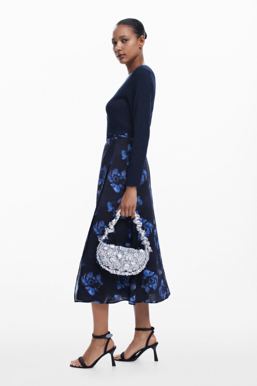 ROCHIE MIDI, ALBASTRA CU PRINT FLORAL