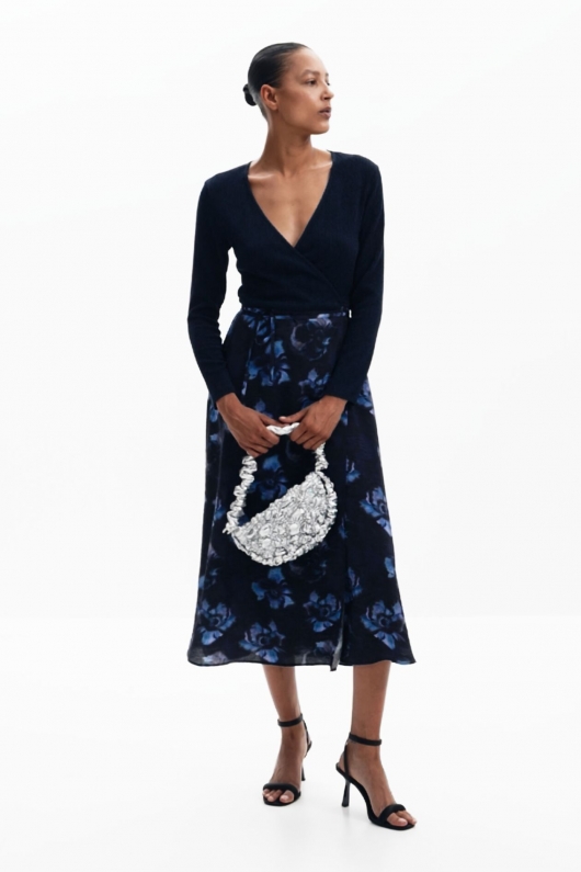 ROCHIE MIDI, ALBASTRA CU PRINT FLORAL