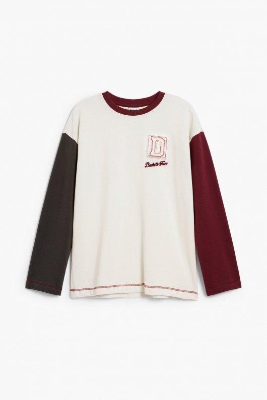 BLUZA DIN BUMBAC, CREM CU MANECI VISINII