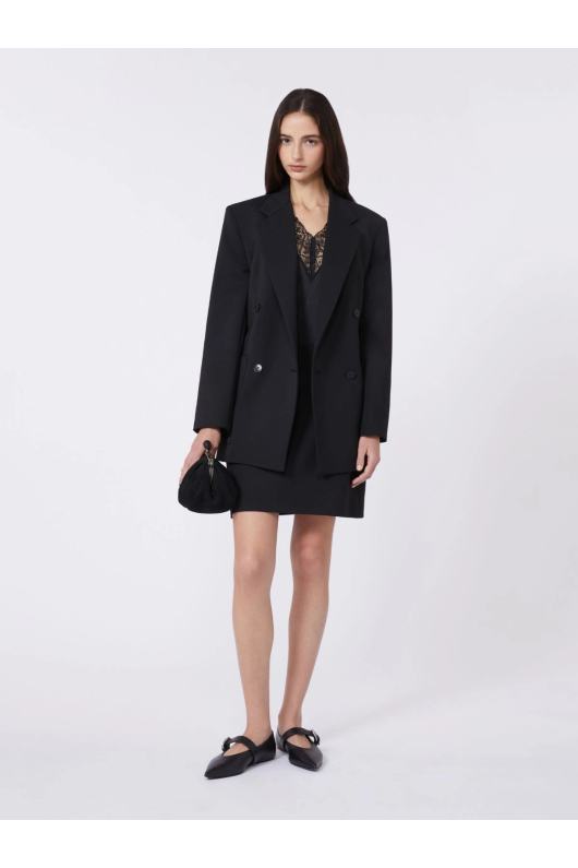 BLUZA NEAGRA SATINATA, CU DANTELA