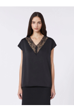BLUZA NEAGRA SATINATA, CU DANTELA