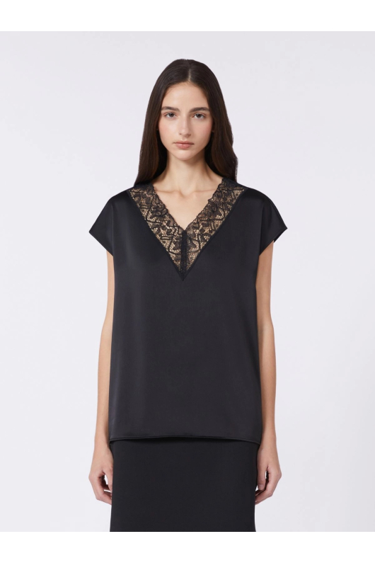 BLUZA NEAGRA SATINATA, CU DANTELA