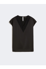 BLUZA NEAGRA SATINATA, CU DANTELA