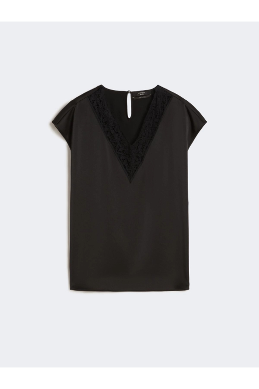 BLUZA NEAGRA SATINATA, CU DANTELA