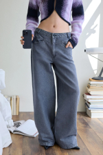 PANTALONI DENIM CU FIR METALIZAT