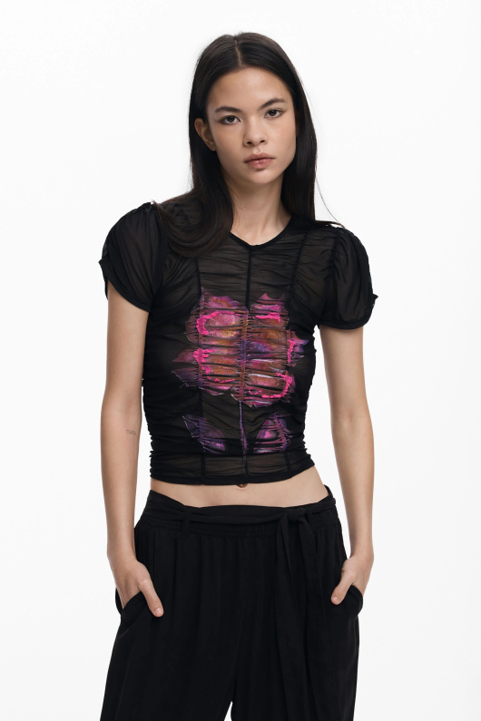 Tricou din tul cu flori