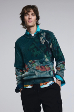 PULOVER CU PRINT, MATERIAL TEXTURAT