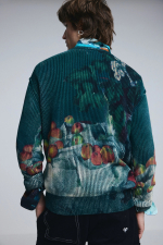 PULOVER CU PRINT, MATERIAL TEXTURAT