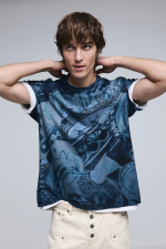Tricou cu maneca scurta si print mozaic