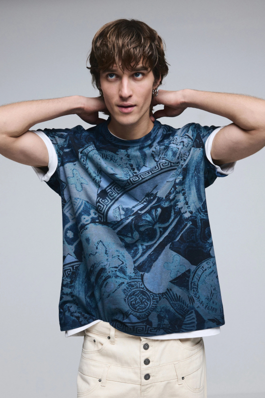 Tricou cu maneca scurta si print mozaic