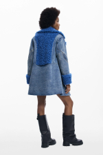 Palton hibrid denim cu blana
