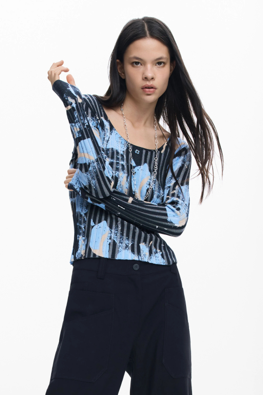 Pulover subtire cu textura florala