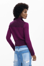 Pulover visiniu cu fermoar din tricot