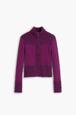 Pulover visiniu cu fermoar din tricot