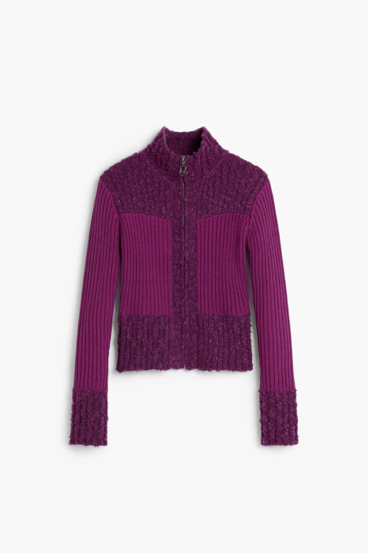 Pulover visiniu cu fermoar din tricot