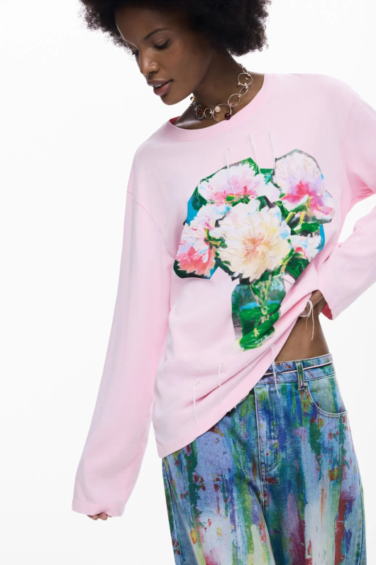 BLUZA ROZ CU PRINT FLORAL