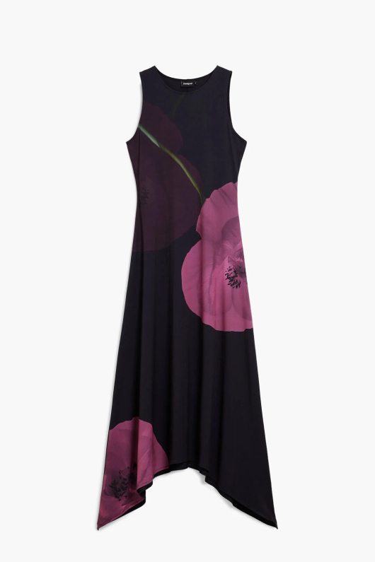 Rochie asimetrica cu floare mac