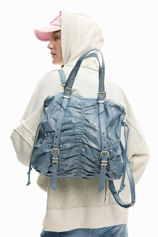 RUCSAC/GEANTA MEDIE, DIN DENIM PLISAT