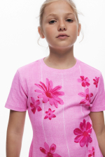 Rochie roz, plisata cu flori