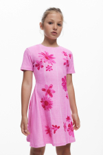 Rochie roz, plisata cu flori