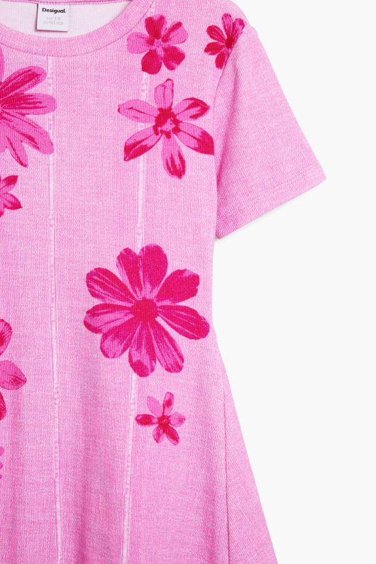 Rochie roz, plisata cu flori