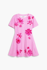 Rochie roz, plisata cu flori