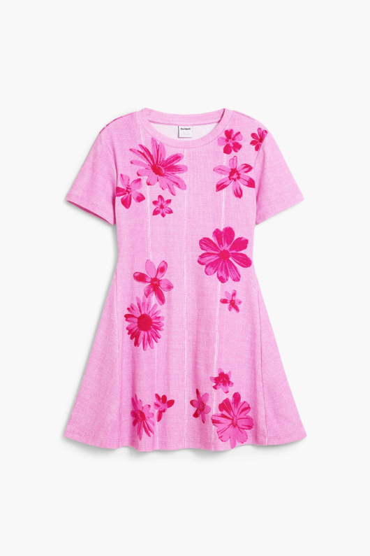 Rochie roz, plisata cu flori