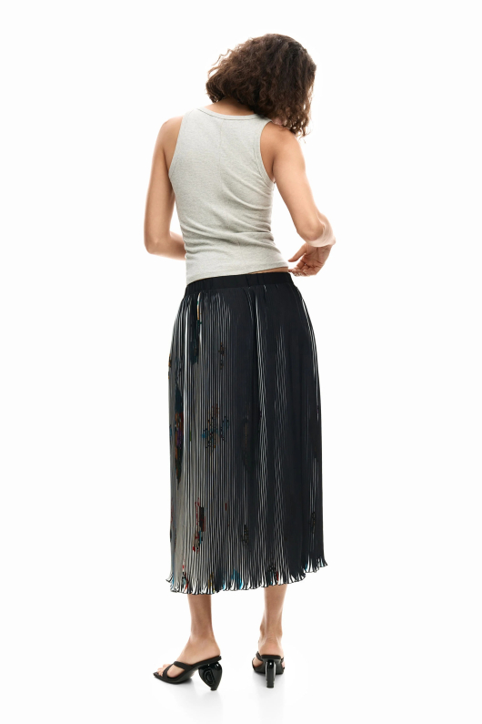 Fusta midi cu textura artistica