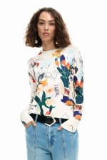 Pulover subtire cu print multicolor