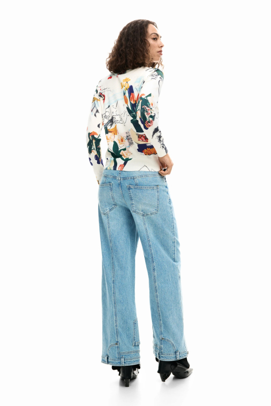Pulover subtire cu print multicolor