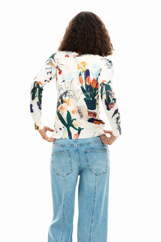 Pulover subtire cu print multicolor