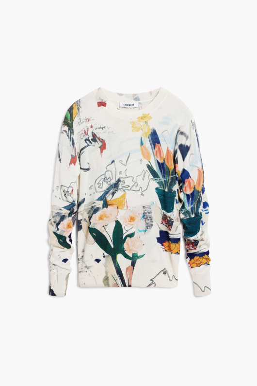 Pulover subtire cu print multicolor