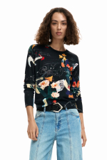 Pulover subtire cu print multicolor