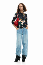 Pulover subtire cu print multicolor