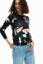 Pulover subtire cu print multicolor