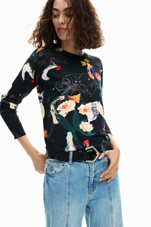 Pulover subtire cu print multicolor