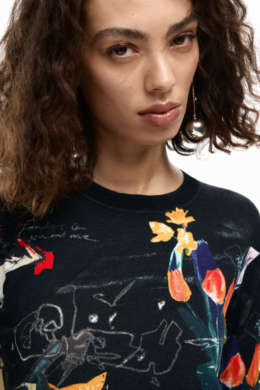 Pulover subtire cu print multicolor