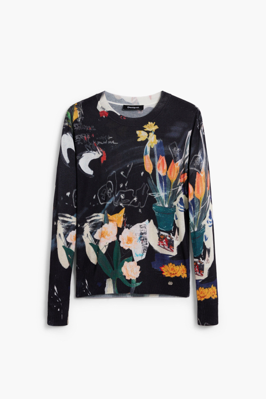 Pulover subtire cu print multicolor
